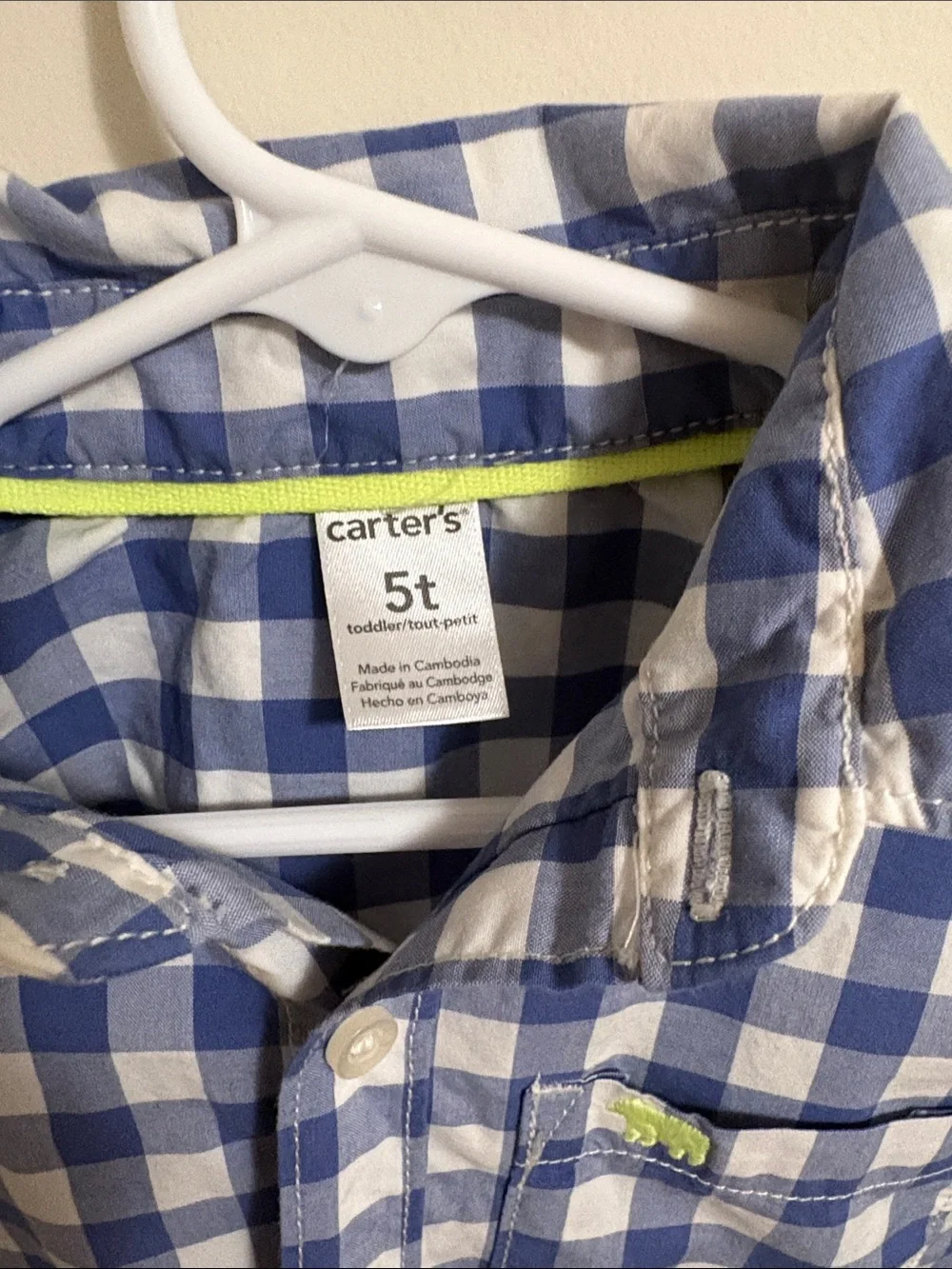 Carter's Blue and White Gingham Button-Down Shirt